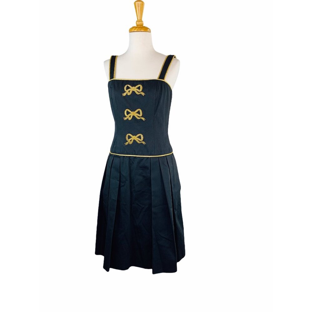 Albert Nipon Isabell Gerhart Vintage 60s Dress Black Gold Bows Sz 4 - Picture 3 of 12